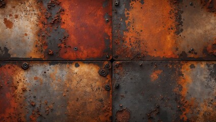 Abstract Rusty Metal Panels Texture with Bolts Grunge Background