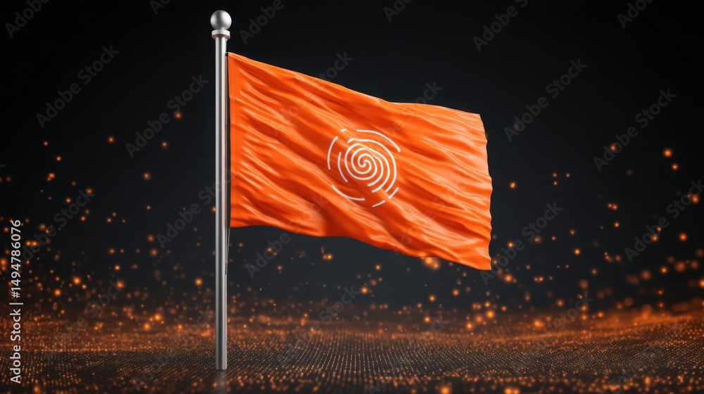 Poster a flag with a spiral design representing innovation and change in market dynamics and financial stra