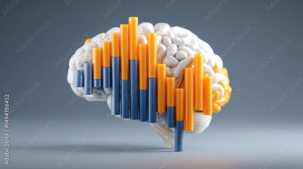 Poster human brain with a graph chart illustrating the intersection of neuroscience and data analysis in in