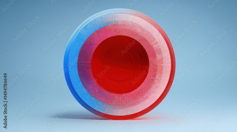 Poster striking red and blue object representing dynamic elements in visual communication and modern design