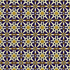 Seamless Blue and Gold Floral Tile Pattern Background