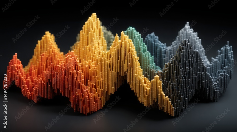 Poster three-dimensional printed graph demonstrating trend-defining metrics for blockchain-backed scoring s