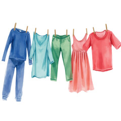 Vibrant clothesline displaying colorful garments in a serene outdoor setting