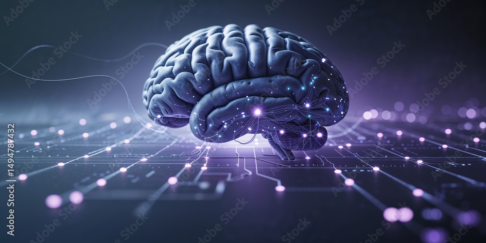 Poster exploring the connection between neuroscience and technology in a digital landscape