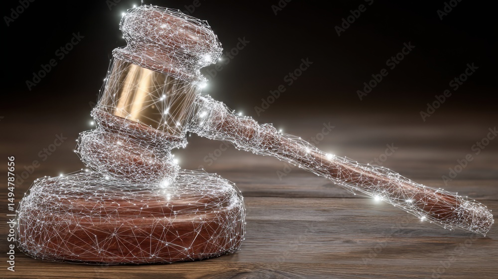 Poster wooden gavel representing justice in the context of employment fraud detection using blockchain tech