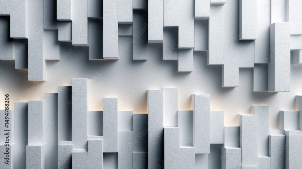Poster abstract white wall featuring multiple white squares representing blockchain concepts and fibonacci 