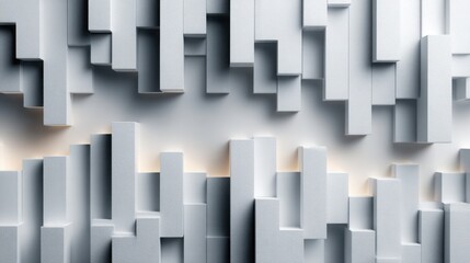 Fototapeta premium Abstract white wall featuring multiple white squares representing blockchain concepts and fibonacci zone sizing techniques