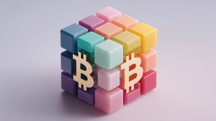 Obraz premium Colorful block composition with bitcoin symbol illustrating blockchain technology and volatility weight mapping tools