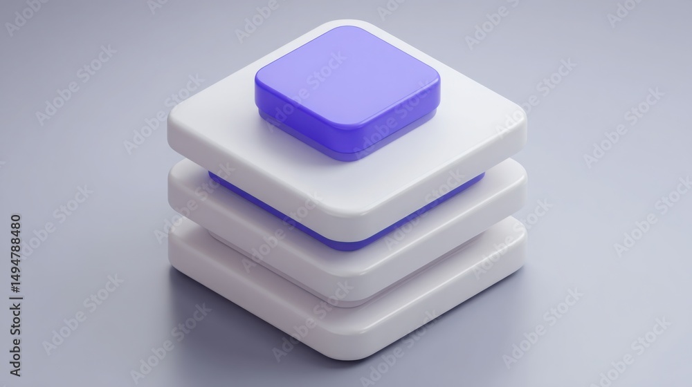 Aufkleber purple square button resting on white square button illustrating blockchain-hosted multi-wave struct