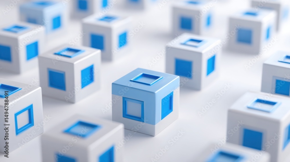 Poster group of colorful cubes arranged in an abstract formation representing blockchain technology and dig
