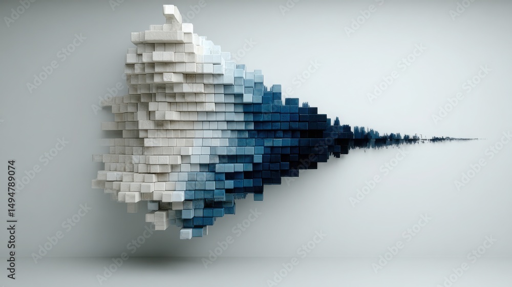 Poster large number of blocks representing blockchain-powered retracement liquidity intensity index and fin