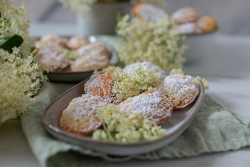 sweet home made Madeleine with elderflower