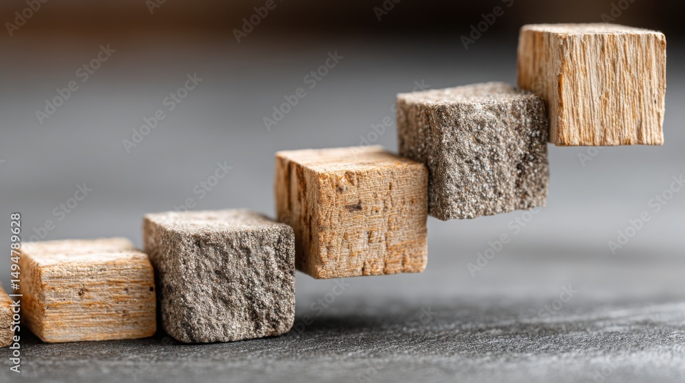 Poster single wooden block representing progress indicators in fibonacci training within blockchain educati