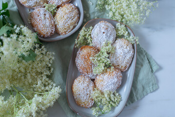 sweet home made Madeleine with elderflower