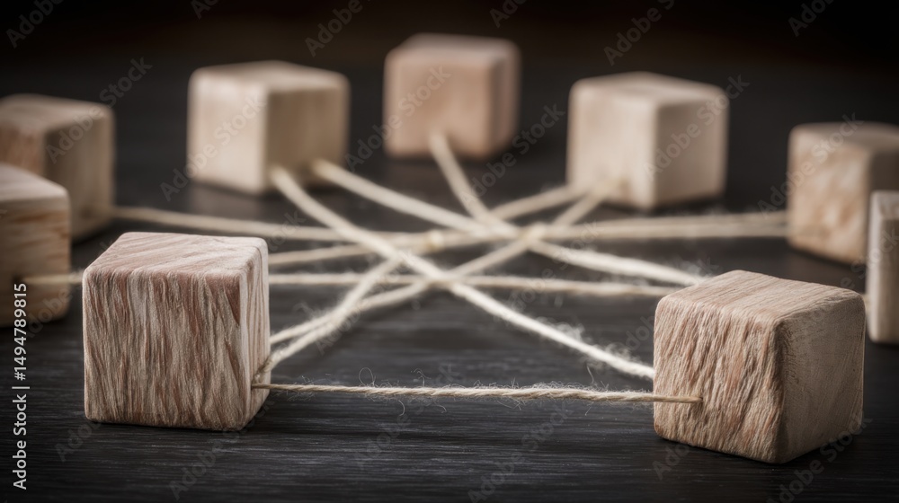 Poster a string tied around a wooden block symbolizing ethical capital deployment within a blockchain trace