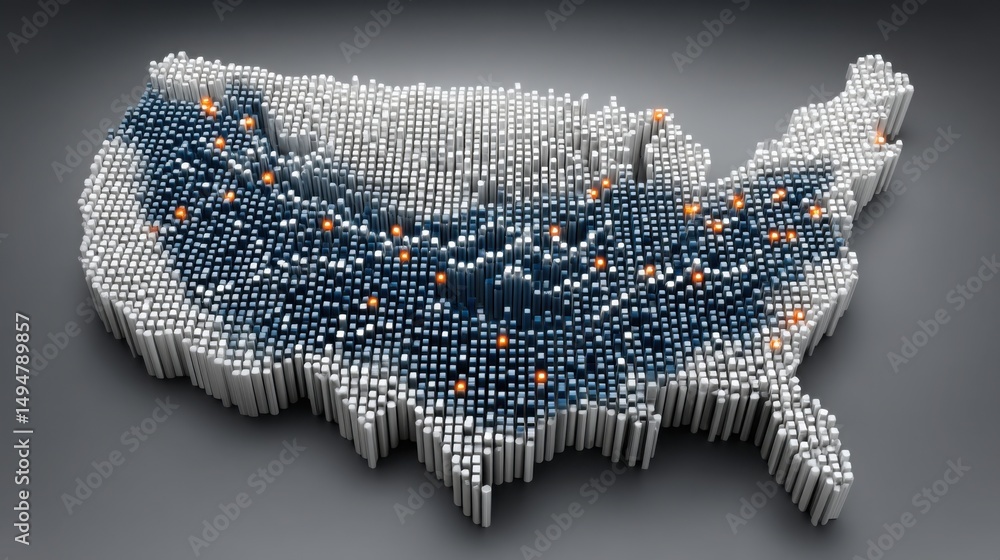 Poster the united states map highlighting economic sentiment with fibonacci patterns in a blockchain tracke