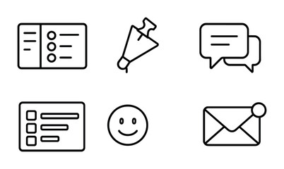 Communication and organization outline icons set – line, messaging, collaboration symbols