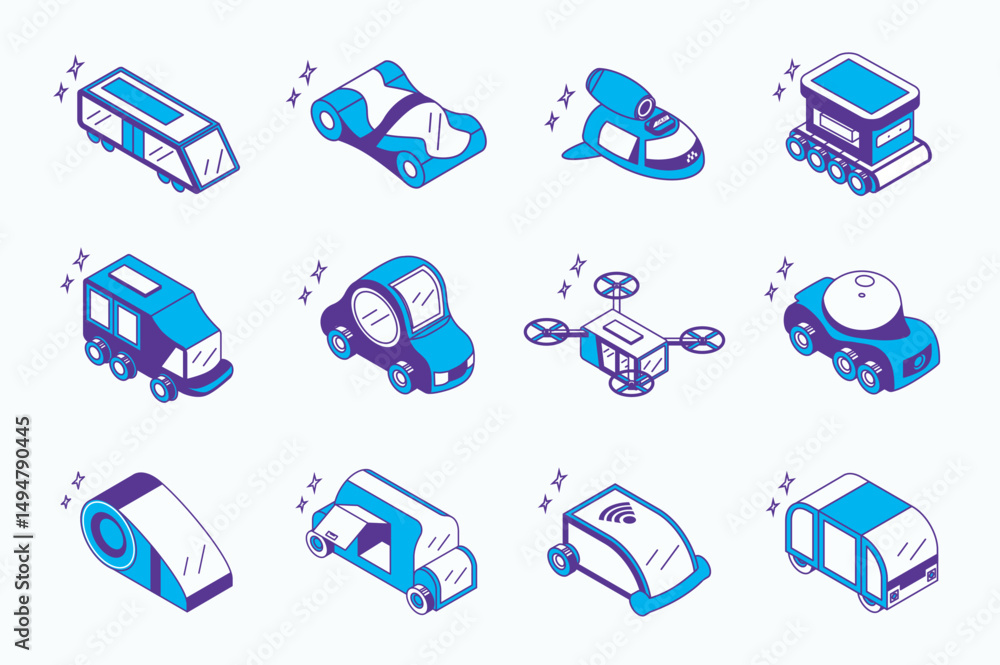 Leinwandbilder autonomous vehicles concept 3d isometric icons set for web isometry design. collection elements of d