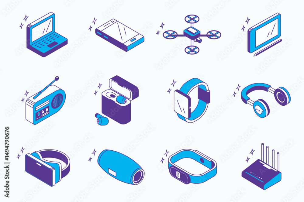 Fototapete devices and gadgets concept 3d isometric icons set for web isometry design. collection elements of l