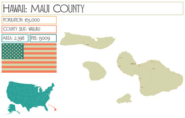 Large and detailed map of Maui County in Hawaii USA.