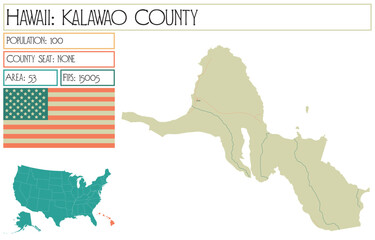 Large and detailed map of Kalawao County in Hawaii USA.