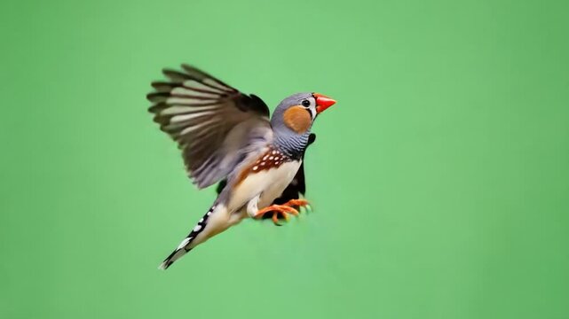 Finch bird in flight against green
