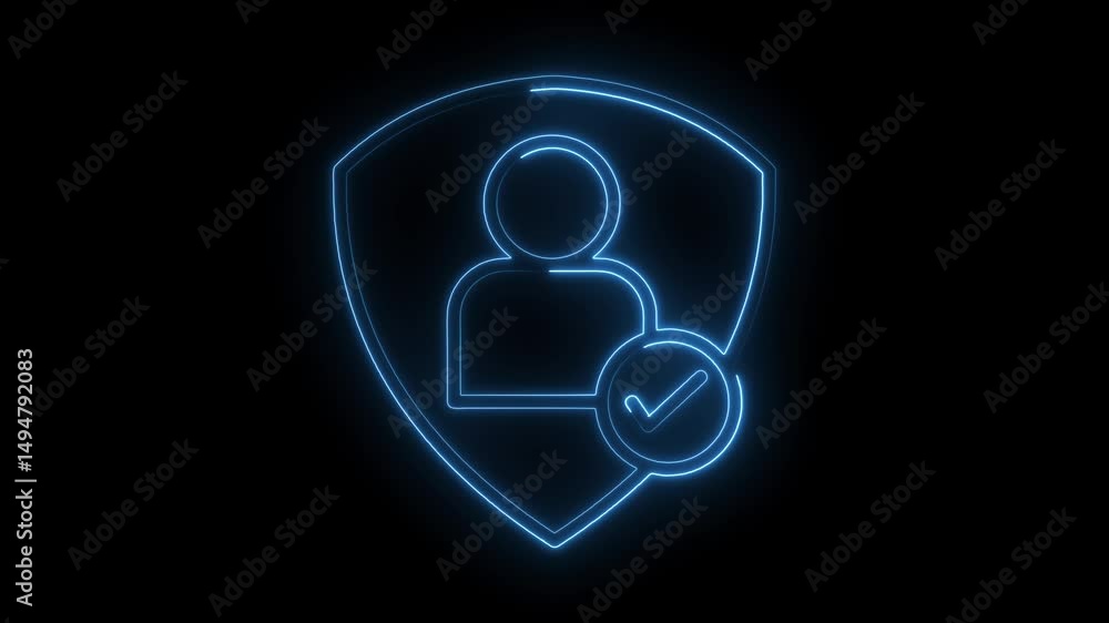 Poster user profile security with shield and check mark neon glowing animation concept