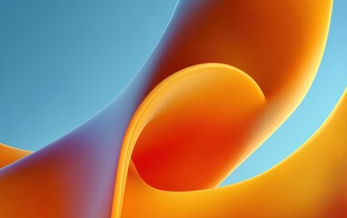 Vibrant abstract orange wave creates a dynamic, fluid motion on a pastel blue background. Tech, design, and modern creative wallpaper.