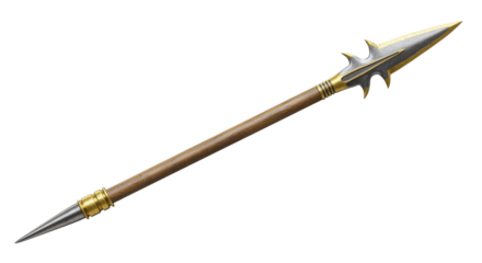 Isolated Spear with Wooden Shaft and Golden Accents