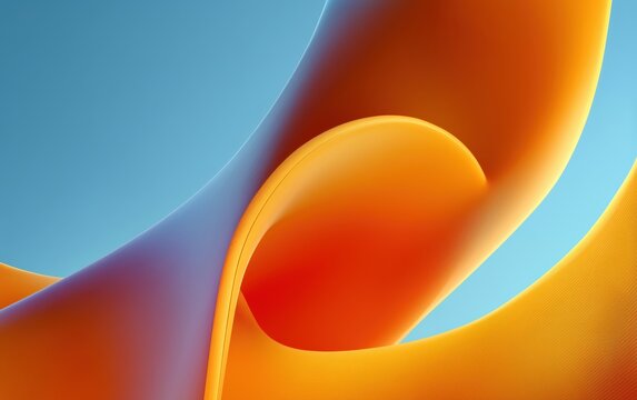 Vibrant abstract orange wave creates a dynamic, fluid motion on a pastel blue background. Tech, design, and modern creative wallpaper.