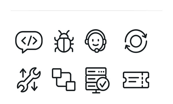 Technology and communication outline icons set – linear, tech, digital symbols