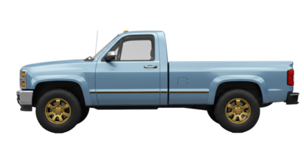 Isolated Classic Pickup Truck with Blue Paint and Gold Rims