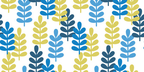 Seamless vector illustration of a repeating leaf pattern on a white background. Ideal for eco-friendly designs, textiles and digital projects requiring a nature theme.