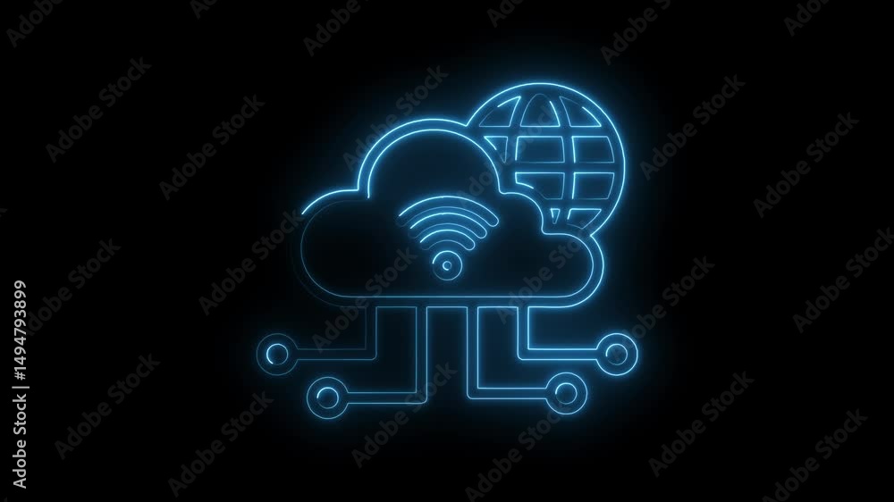 Aufkleber neon cloud network connectivity with globe and wifi symbol internet connection technology