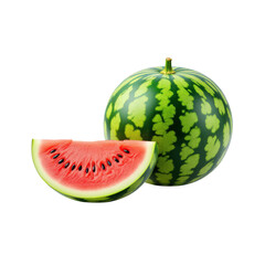 Watermelon Slice and Whole, Isolated Transparent Background, Minimalist Design Element