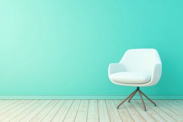Modern white armchair against a teal wall in a minimalist room