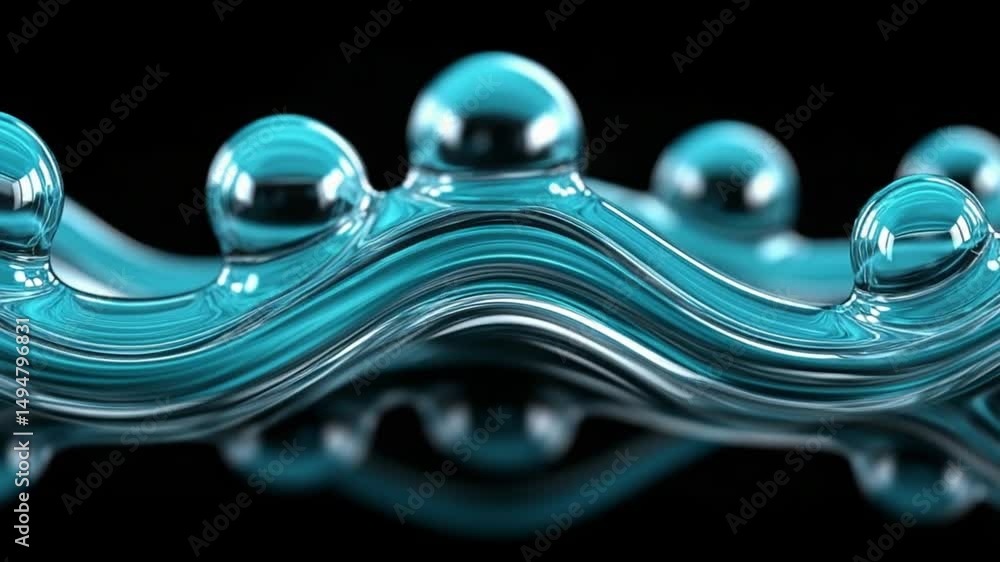 Poster abstract image of turquoise liquid flowing in waves with translucent spheres