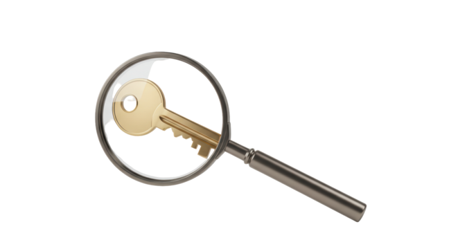 Isolated Magnifying Glass Key Security