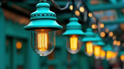 Vintage Lights Display: A captivating close-up of retro-style light fixtures illuminates a space. The warm glow from the vintage bulbs and their unique design evokes a nostalgic ambiance.