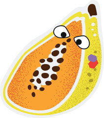 Papaya with Eyes Funny Fruit Character Illustration