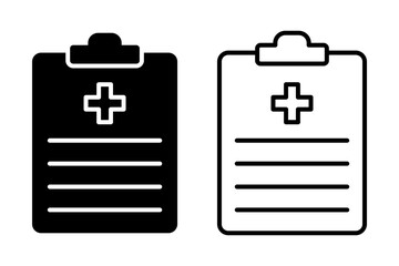 Vector isolated Medical Report icon set in black outline and fill