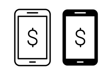 Vector isolated Mobile Banking icon set in black outline and fill