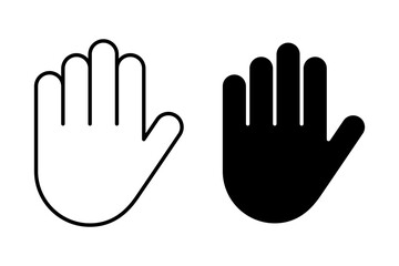 Vector isolated Stop Hand icon set in black outline and fill