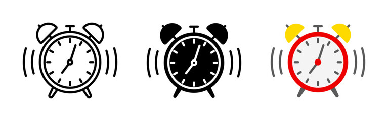 Vector isolated Alarm Clock icon set in outline and fill