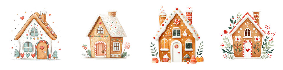 Whimsical gingerbread houses in a winter wonderland