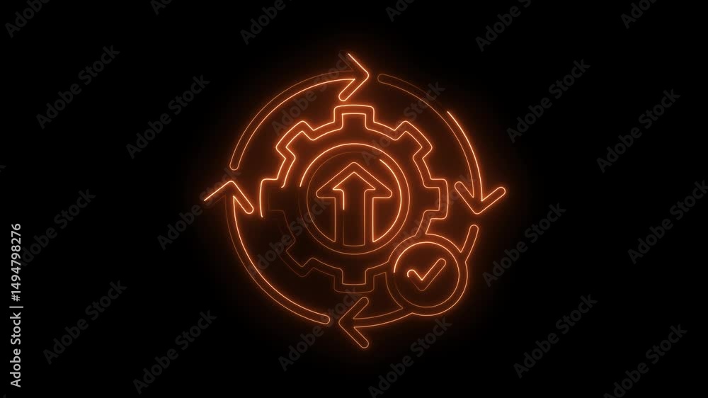 Poster orange neon style continuous improvement icon on black background animation loop