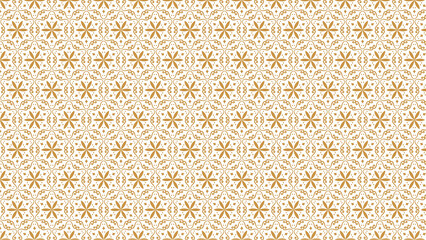 Repeating floral pattern with gold flowers and swirls on a white background in a seamless design