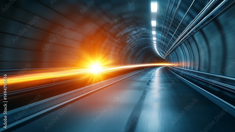 Poster dynamic motion blur in underground tunnel with light rays creating a sense of speed and movement in 