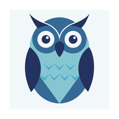 Cute vector illustration of a blue owl with large eyes on a light blue background