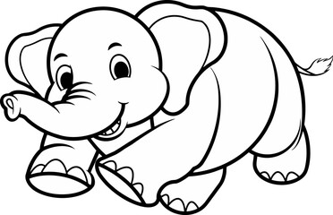 An adorable elephant illustration in simple black and white lines. Great for safari-themed projects and children’s coloring books.